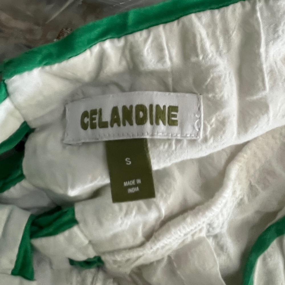 Anthropologie Celandine White Green Textured Midi Dress Lace Up Back Small - Picture 8 of 9